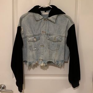 Ripped Jean & sweatshirt hoodie jacket (size: S)